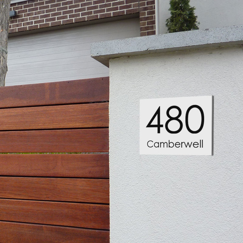 White Custom House Sign Small - Black Decal