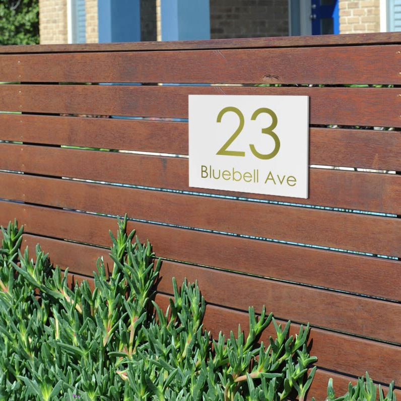 White Custom House Sign Small - Gold Decal