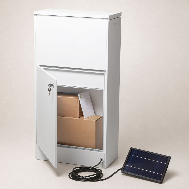 Cove Solar - White Parcel Pillar Letterbox