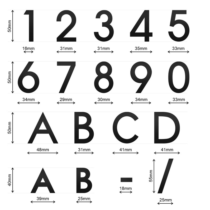 Stick On Medium House Numbers 50mm - Black