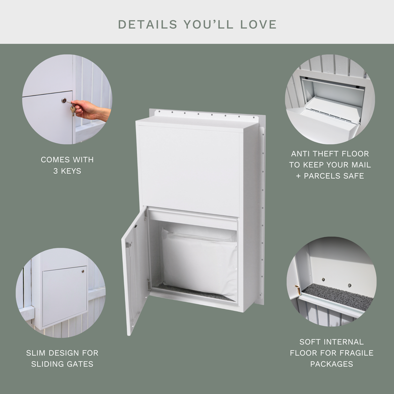Zurich Slim Parcel Fence Letterbox - White