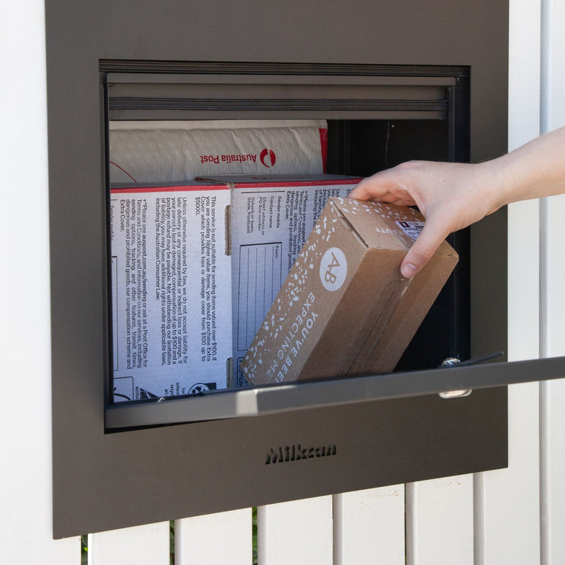 Zurich Front Open Parcel Fence/Brick Letterbox - Stainless Steel/White