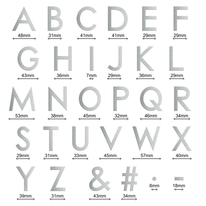 Stick on Medium Letters 50mm - Stainless Steel