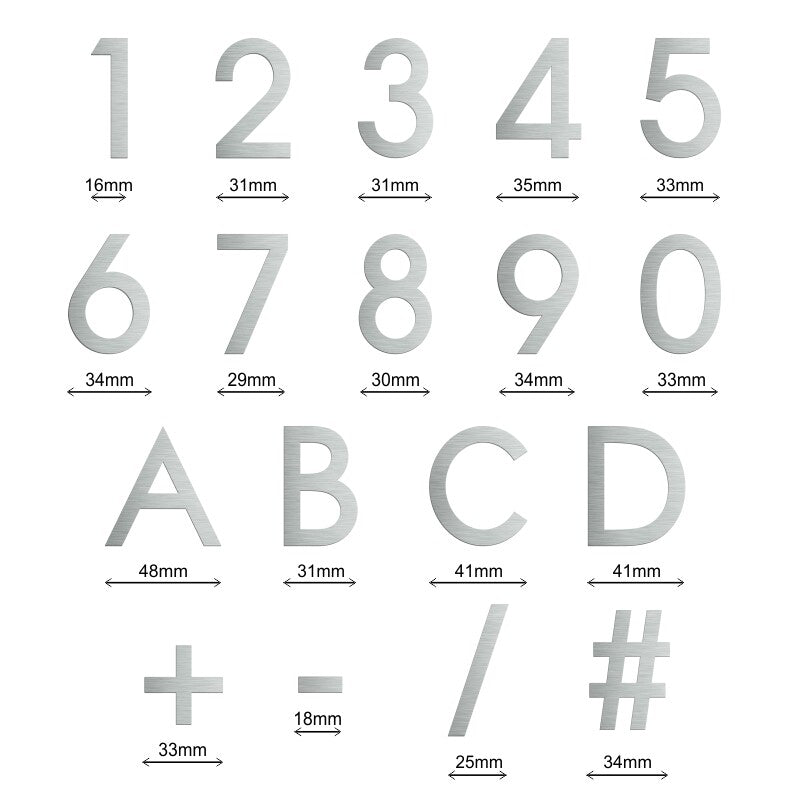 Stick on Medium House Numbers 50mm - Stainless Steel