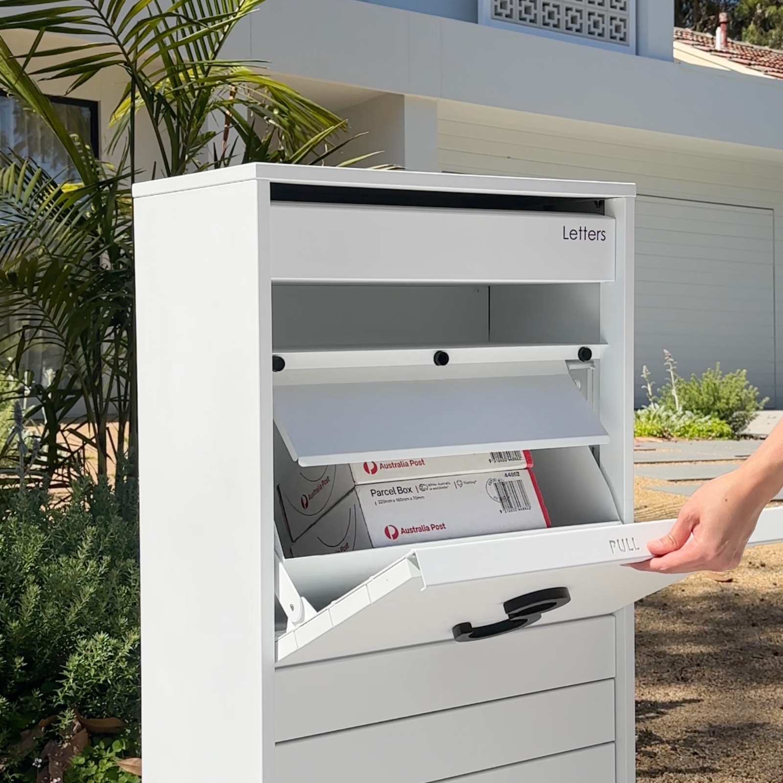 Hamilton Wide Parcel Pillar Letterbox - White/Bark