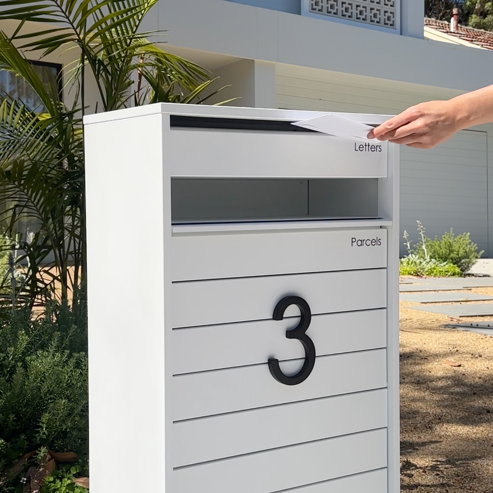 Hamilton Wide Parcel Pillar Letterbox - White/Bark