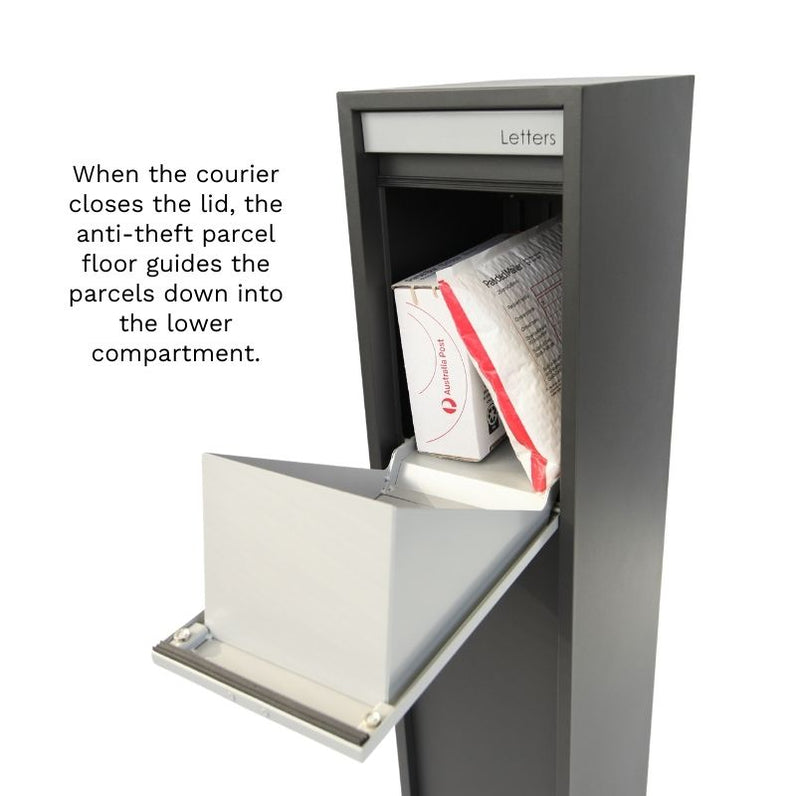 Austin Parcel Pillar Letterbox - Charcoal/Silver