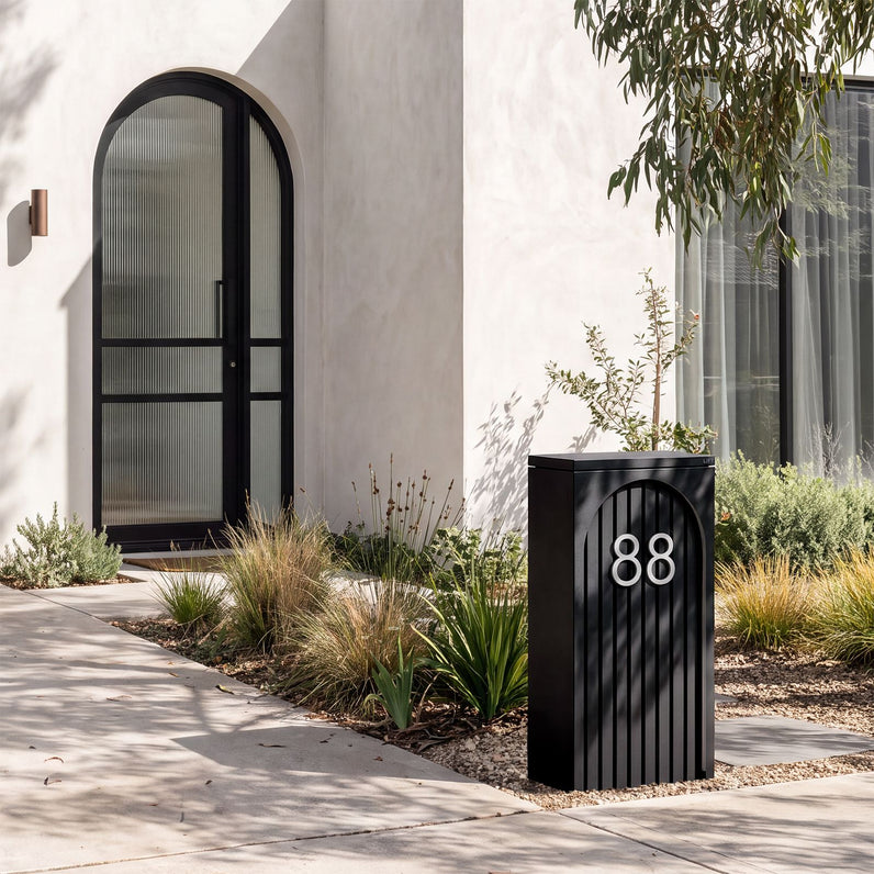 Cove Solar - Black Parcel Pillar Letterbox