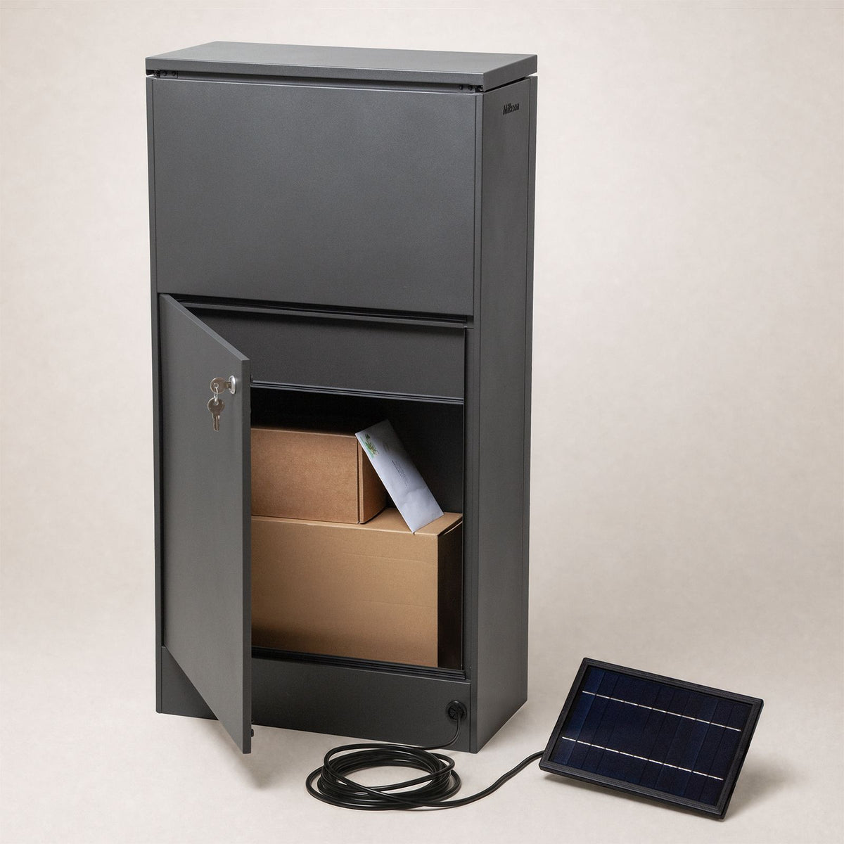 Cove Solar - Charcoal Parcel Pillar Letterbox
