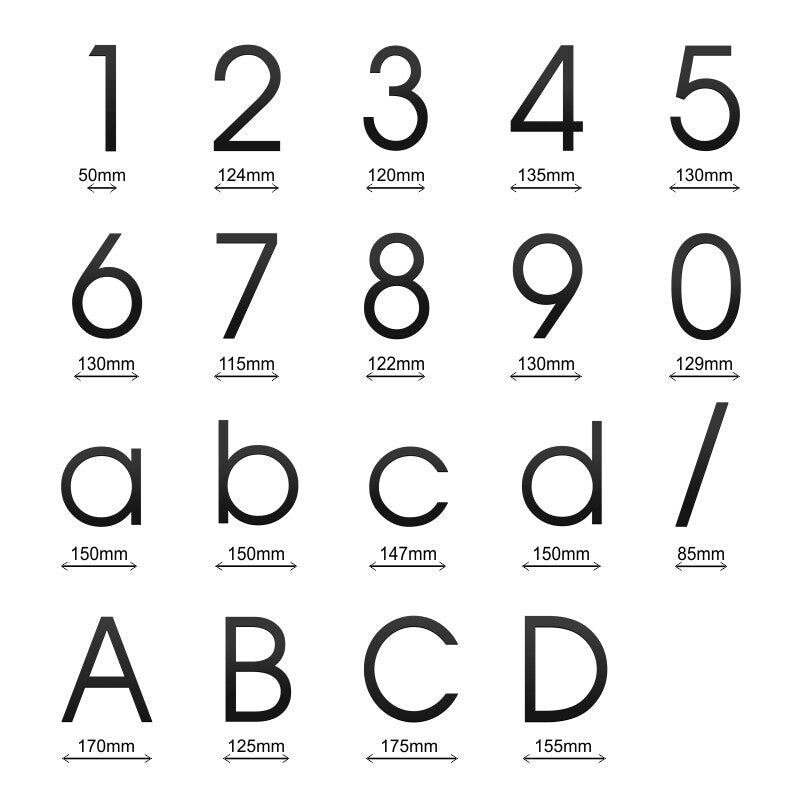 Stick on Slim House Numbers 200mm - Black
