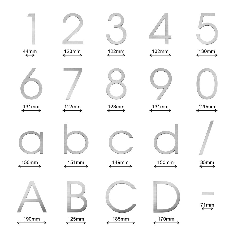 Stick on Slim House Numbers 200mm - Stainless Steel