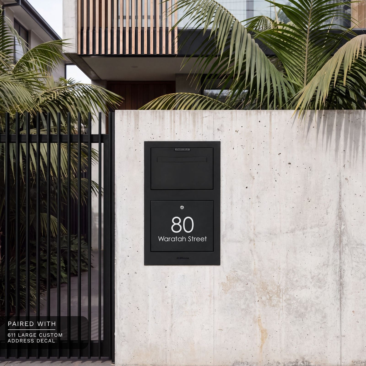 Open Pite Sign Zurich Front Open Parcel Fence/Brick Letterbox - Black | Milkcan