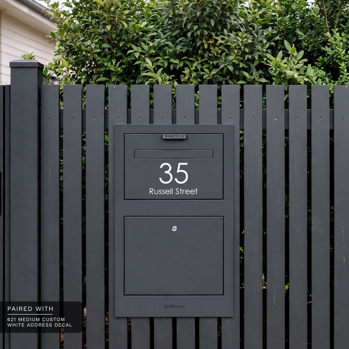 Zurich Front Open Parcel Fence/Brick Letterbox - Charcoal
