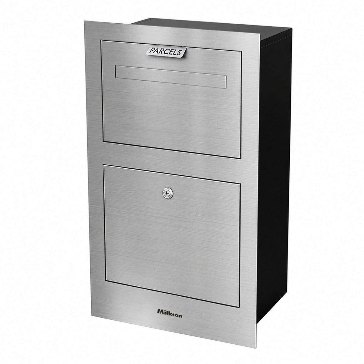 Zurich Front Open Parcel Fence/Brick Letterbox - Stainless Steel/Black