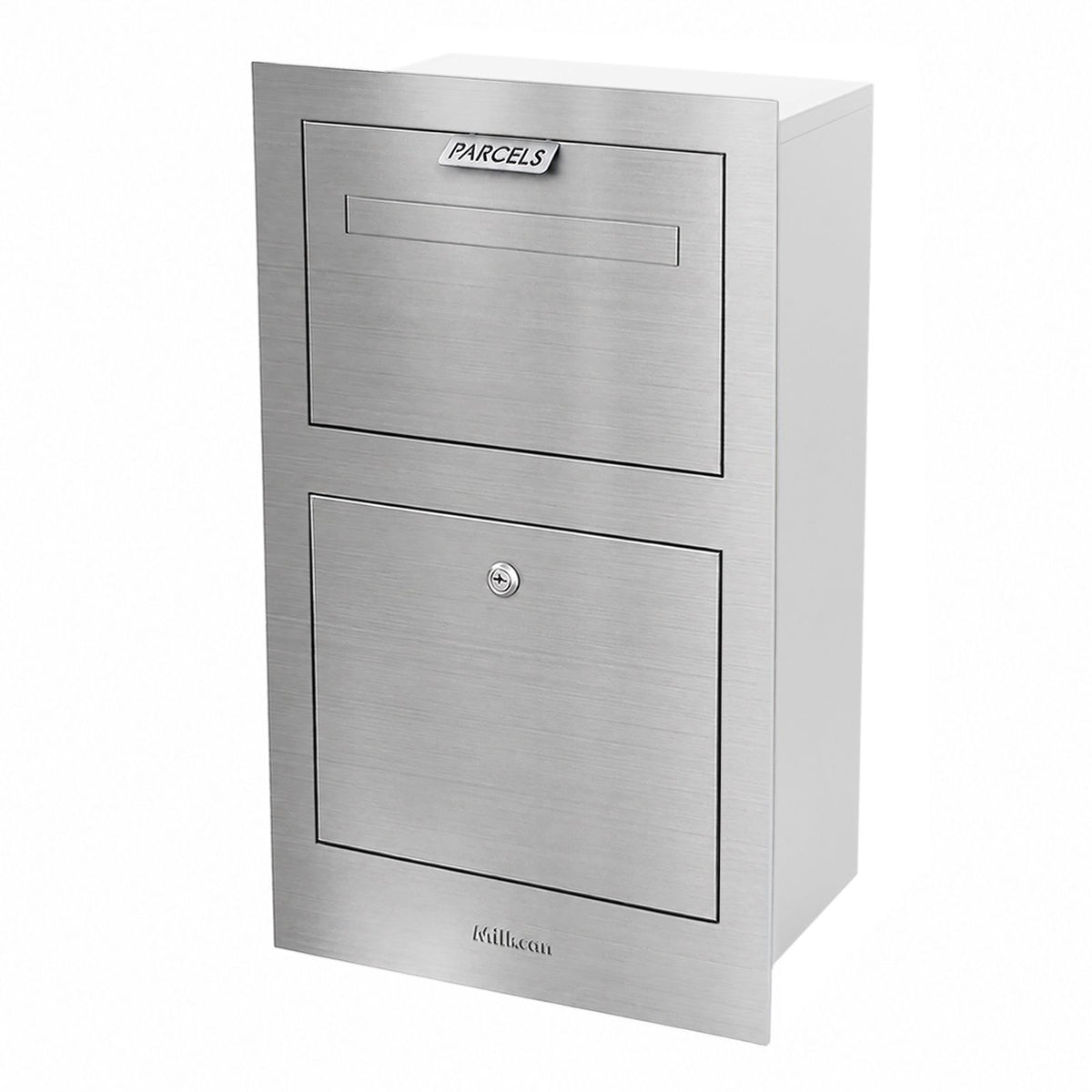 Zurich Front Open Parcel Fence/Brick Letterbox - Stainless Steel/White
