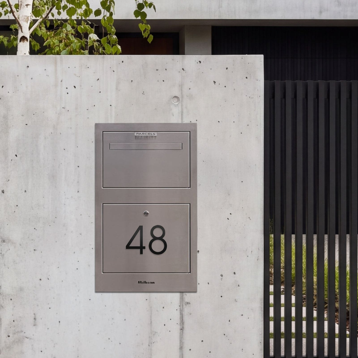 Zurich Front Open Parcel Fence/Brick Letterbox - Stainless Steel/Black