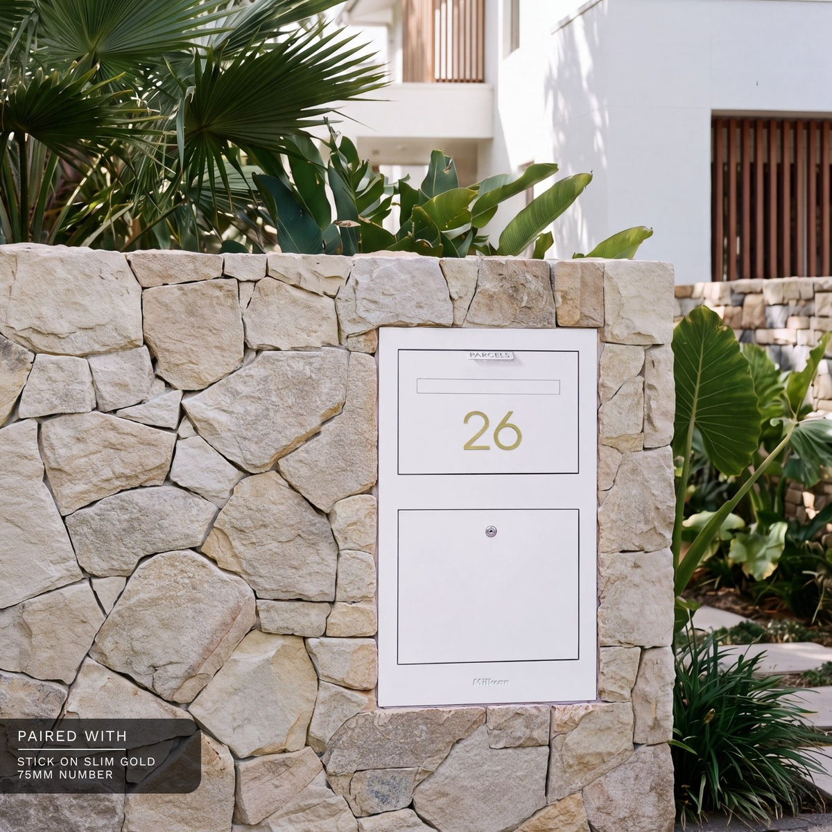 Zurich Front Open Parcel Fence/Brick Letterbox - White
