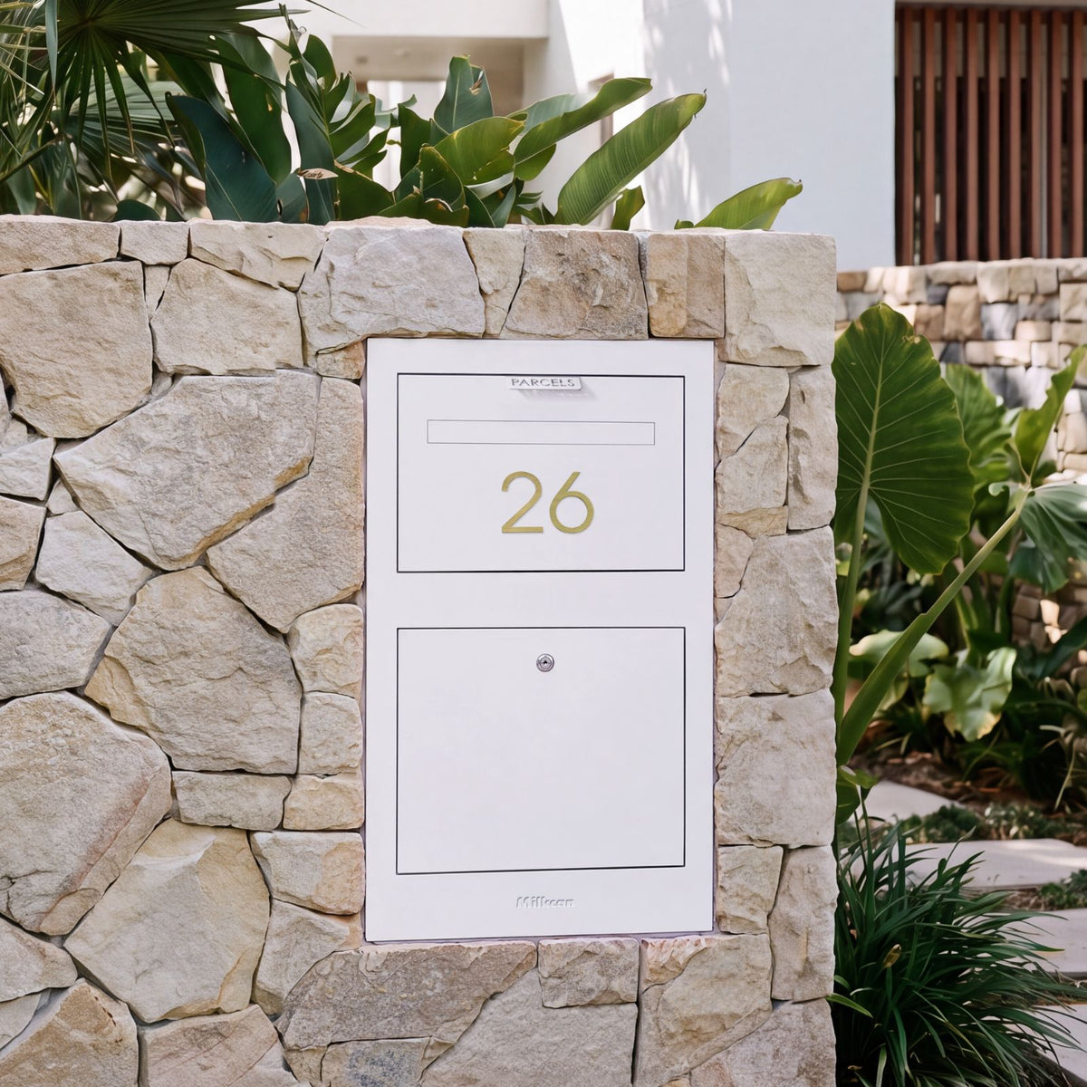 Zurich Front Open Parcel Fence/Brick Letterbox - White