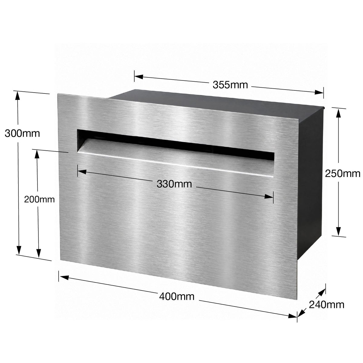 Palazzo Large A4 Fence Letterbox - Stainless Steel/Black