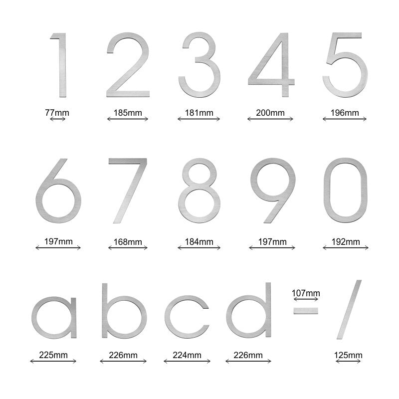 Stick on Slim House Numbers 300mm - Stainless Steel