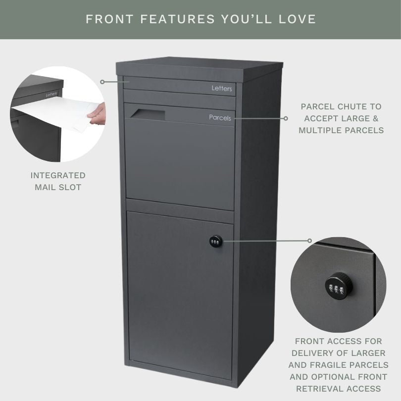 Parcel Pal 2 Pillar Letterbox - Black/Charcoal
