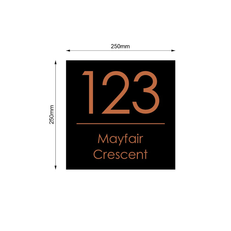 Black Custom House Sign Square - Copper Decal
