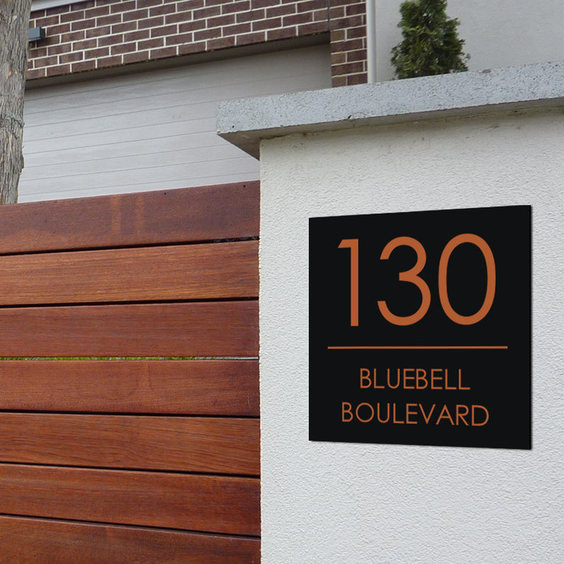 Black Custom House Sign Square - Copper Decal