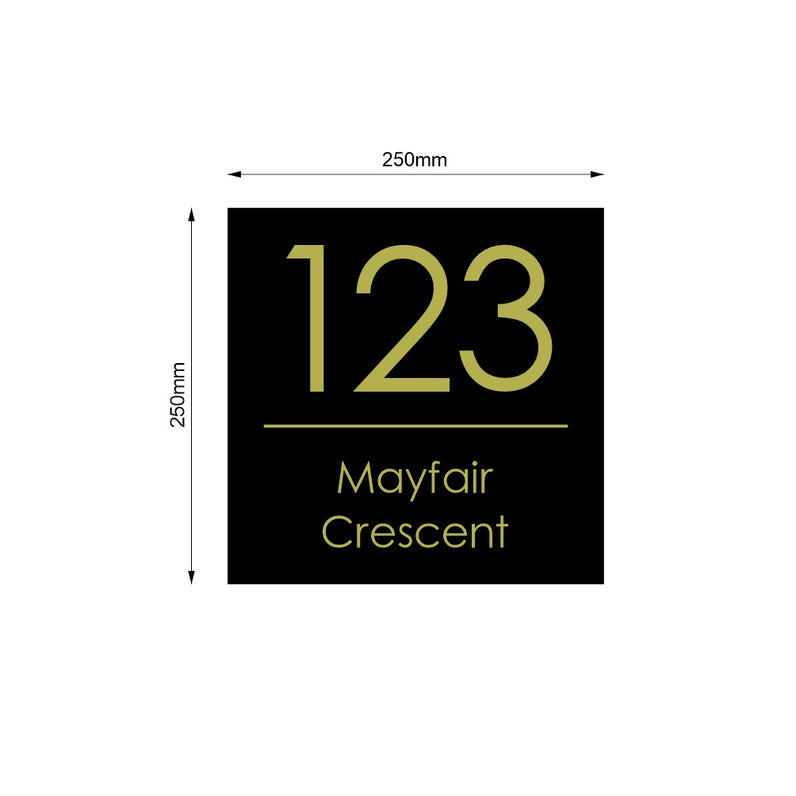 Black Custom House Sign Square - Gold Decal