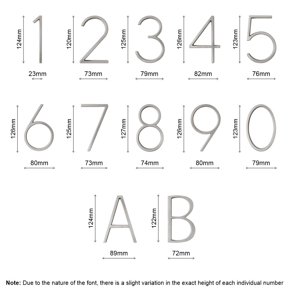 Stud Mount House Numbers 125mm - Silver