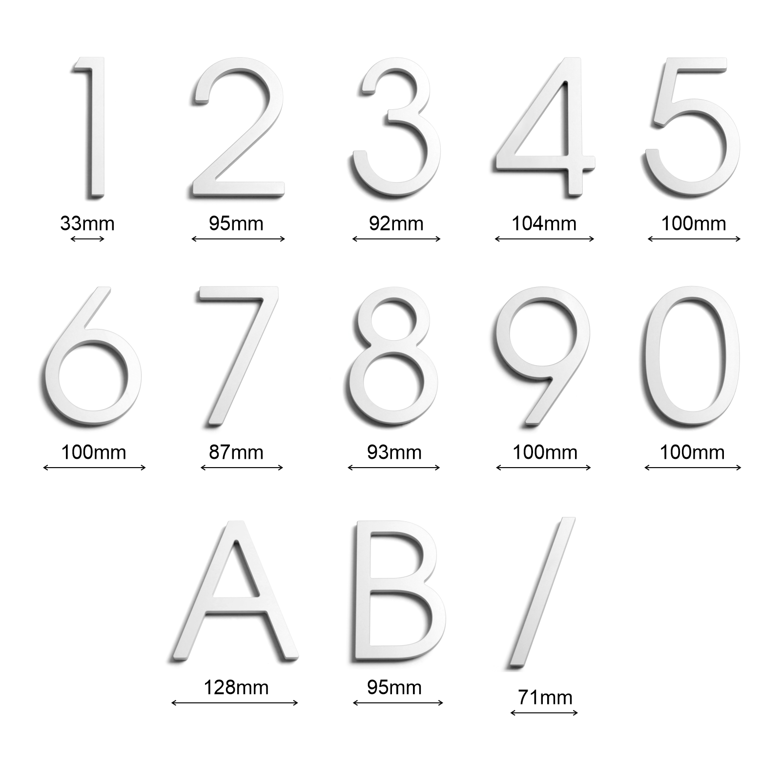 Stick on Slim Aluminium House Numbers 150mm - White