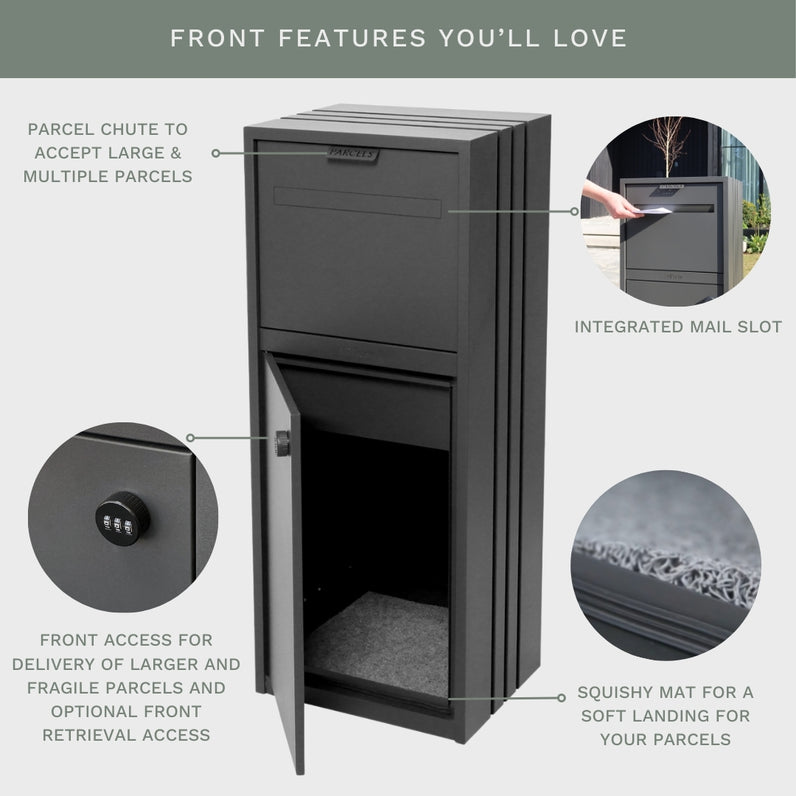 Bondi Parcel Pillar Letterbox - Charcoal