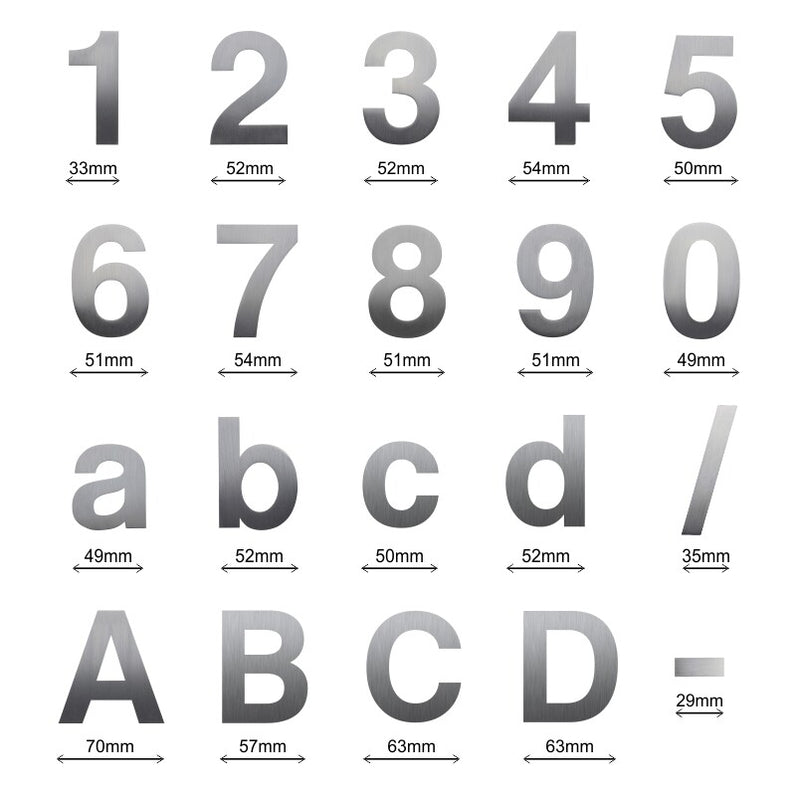 Stick on Bold House Numbers 75mm - Stainless Steel
