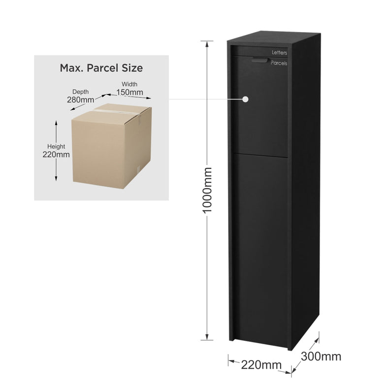 Austin Parcel Pillar Letterbox - Black