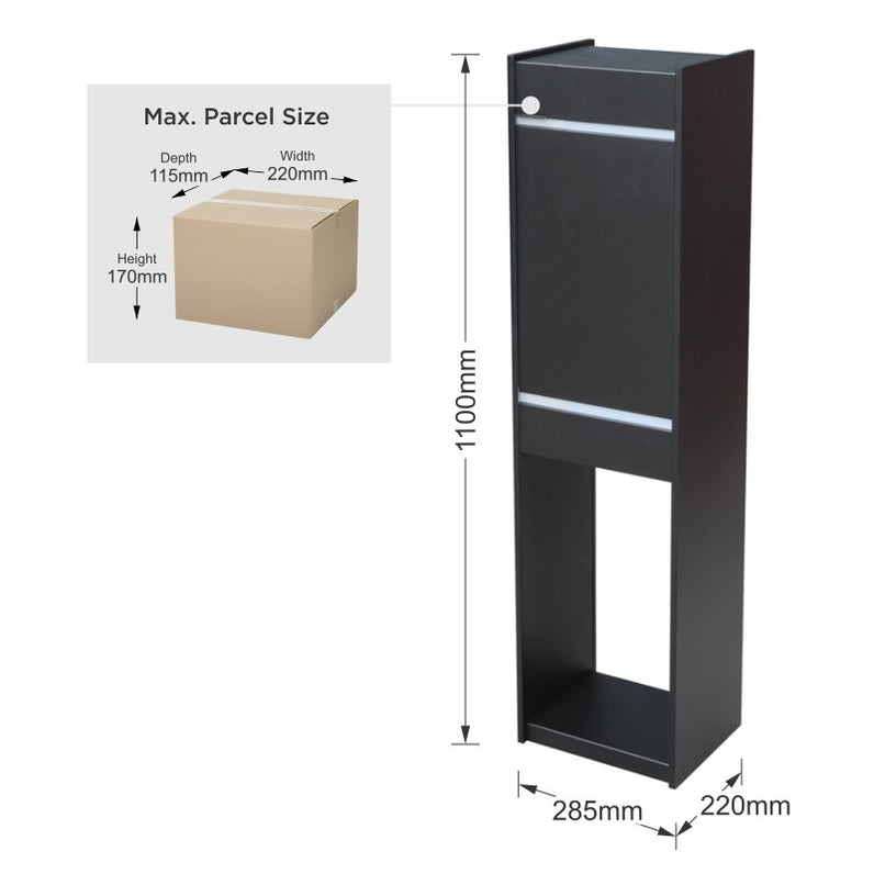 Lisbon Parcel Pillar Letterbox - Black