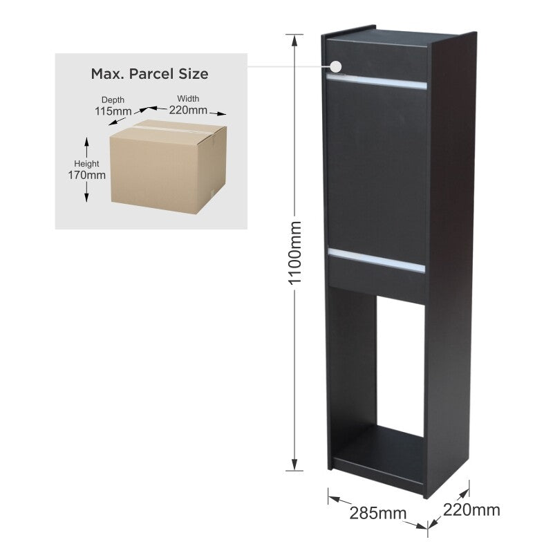 Lisbon Parcel Pillar Letterbox - Black