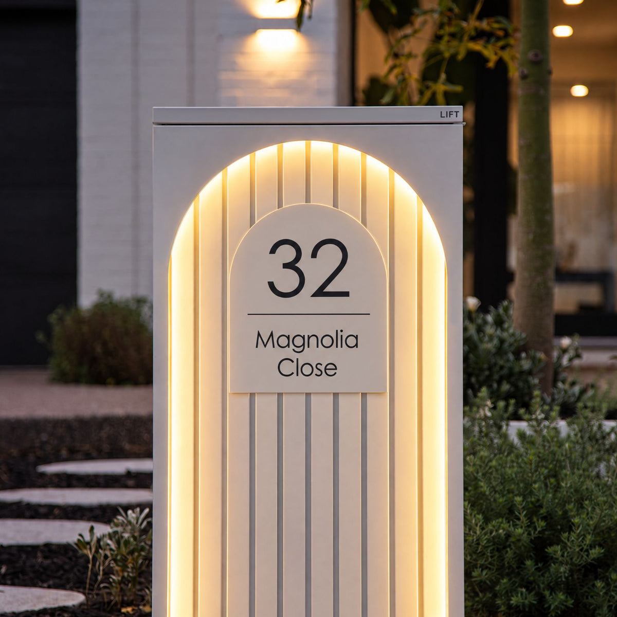 White Custom House Sign Arch - Black Decal