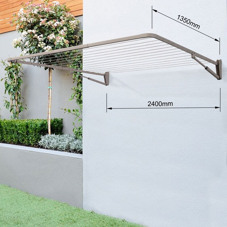 13 Line Folding Wall Mount Clothesline - Grey (Woodland)
