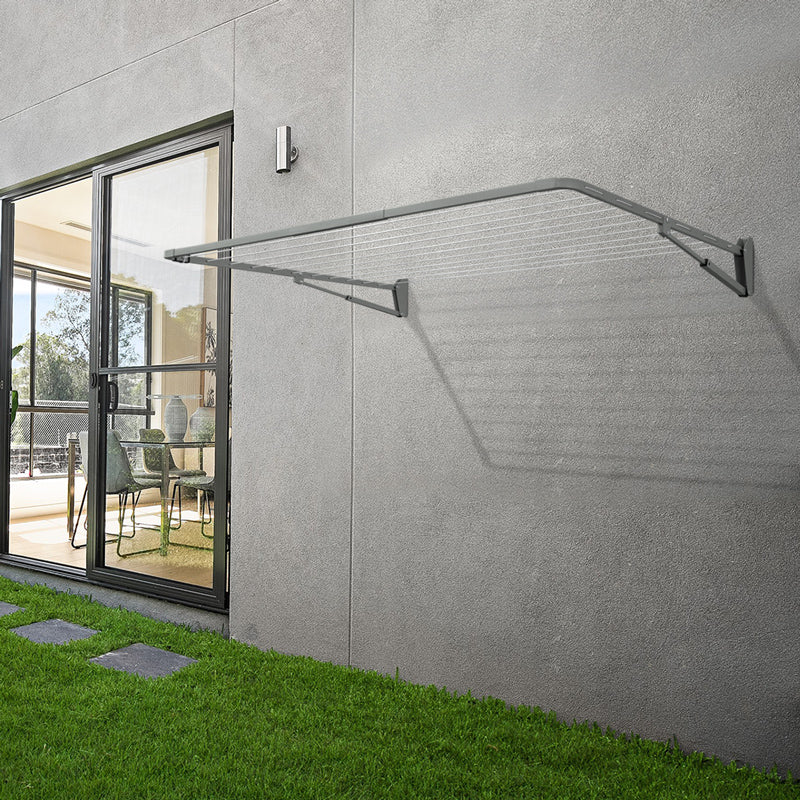 Grey (Woodland) 11 Line Folding Wall Mount Clothesline | Milkcan