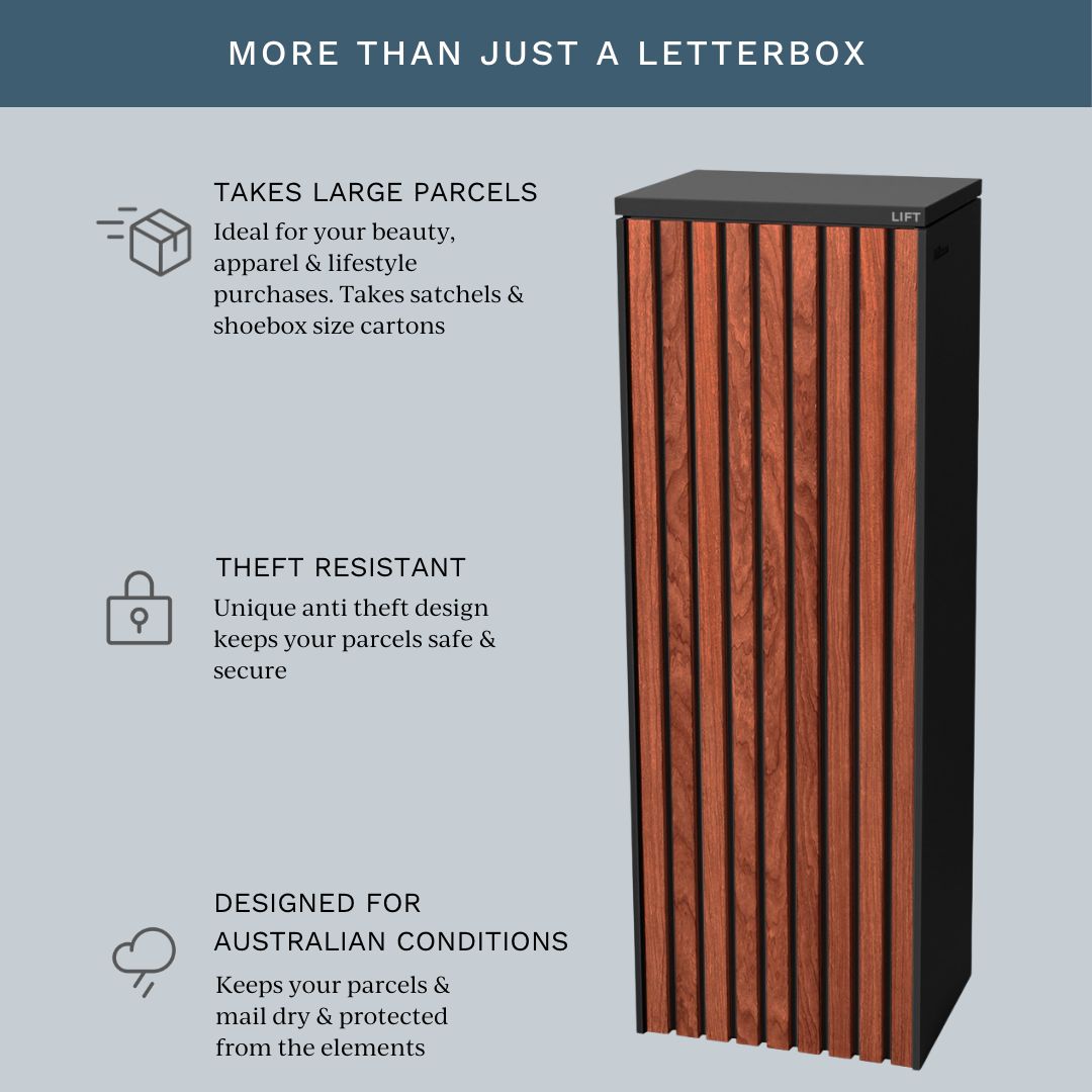Noosa Parcel Pillar Letterbox - Black/Merbau