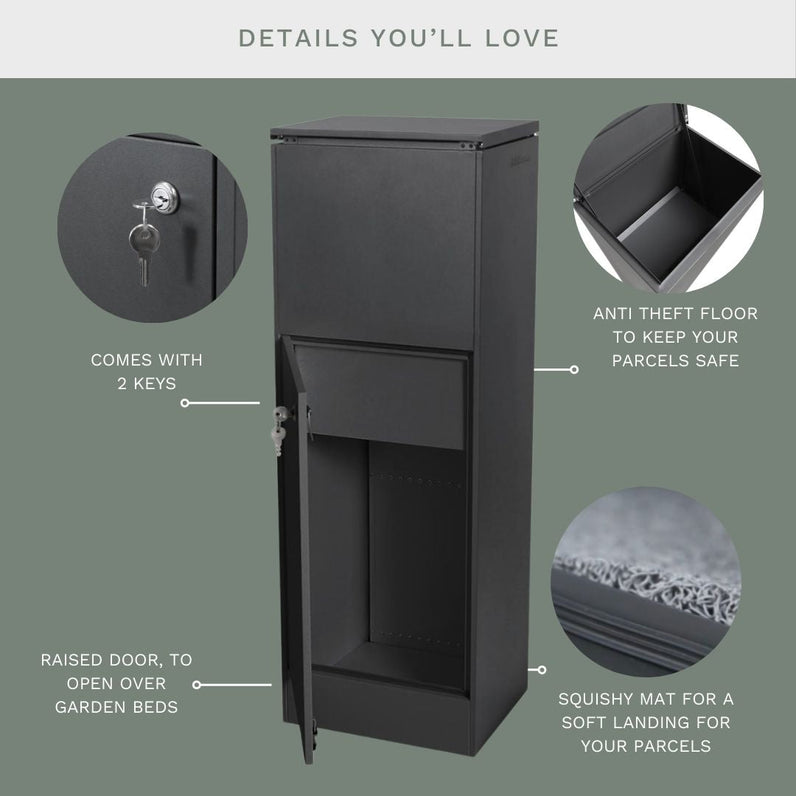 Noosa Parcel Pillar Letterbox - Charcoal/Merbau