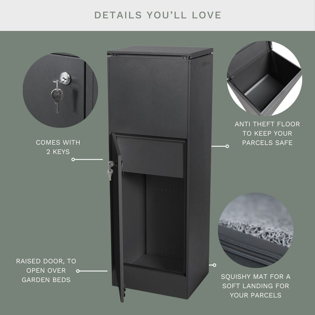 Noosa Parcel Pillar Letterbox - Charcoal/Merbau