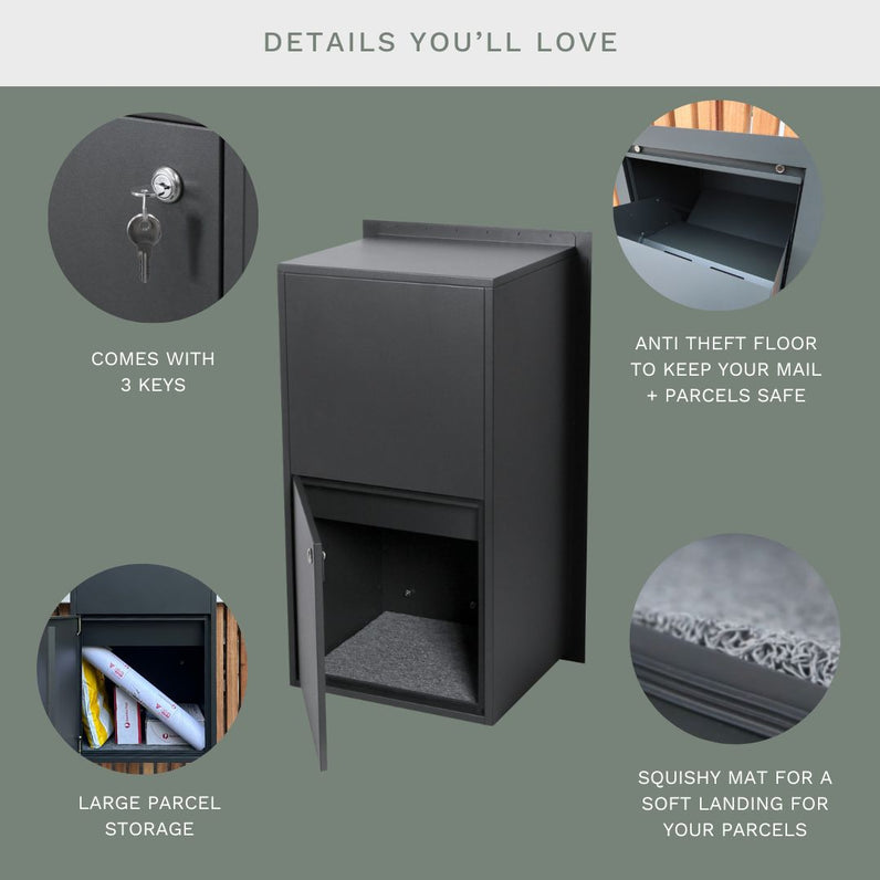 Zurich Large Parcel Fence/Brick Letterbox - Black
