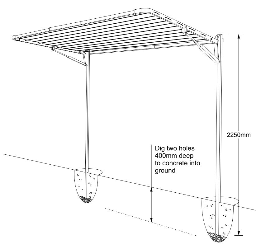 7 Line Folding Ground Mount Clothesline - Off White (Surfmist)