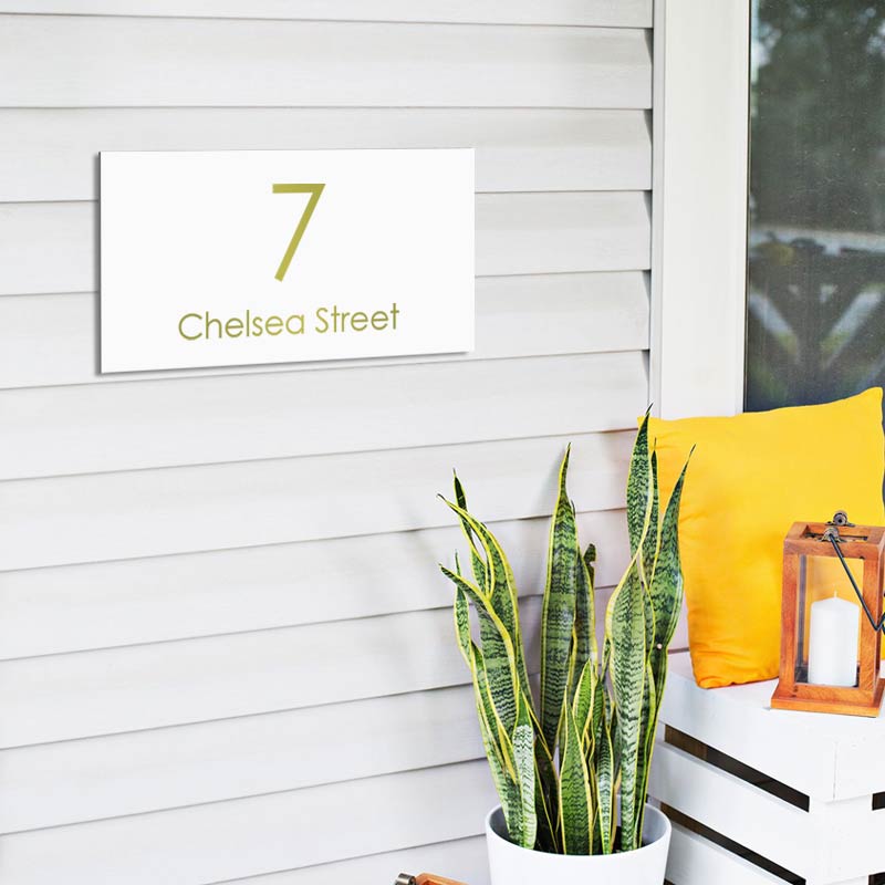 White Custom House Sign Large - Gold Decal
