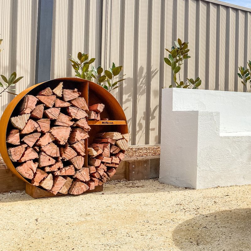 Round Firewood Storage Unit - Rust Finish