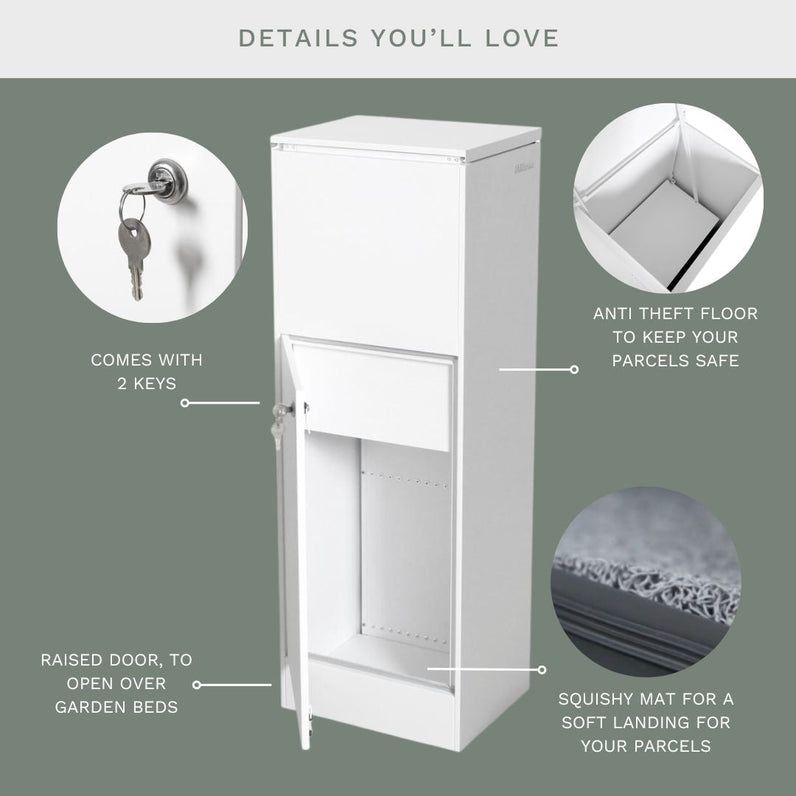 Noosa Parcel Pillar Letterbox - White/Bark